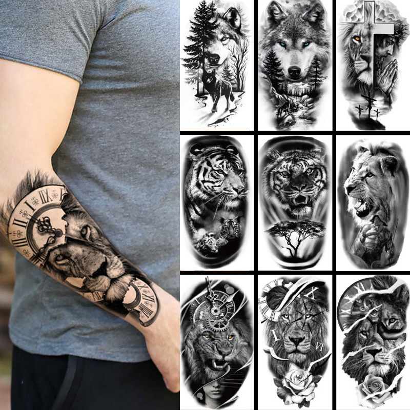 Wolf Jewelry & Watches Tampa - Водостойкая Временная тату-наклейка, лес, большой тигр,